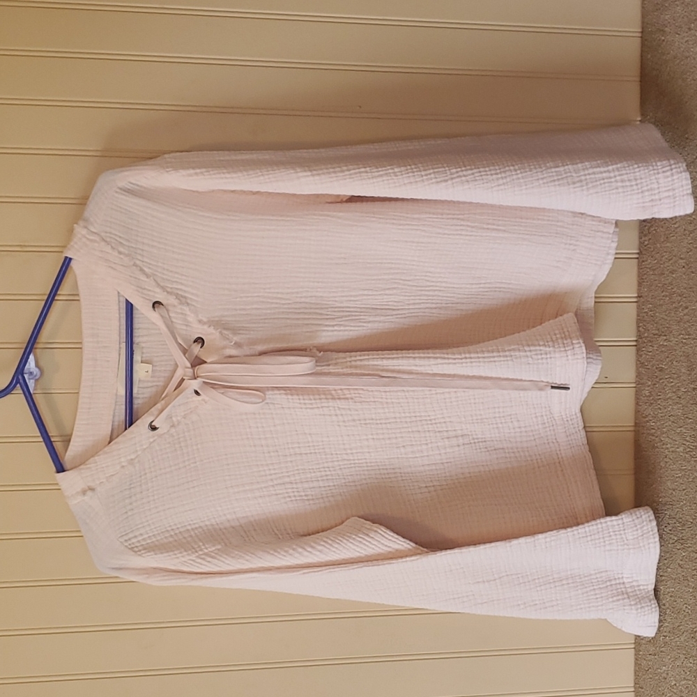 Cloth & Stone long sleeve top size large pink waffle texture